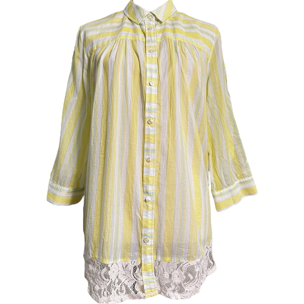 Anthropologie Edme & Esyllte Size 14 Yellow Sunlit Stripe Button-Down Blouse